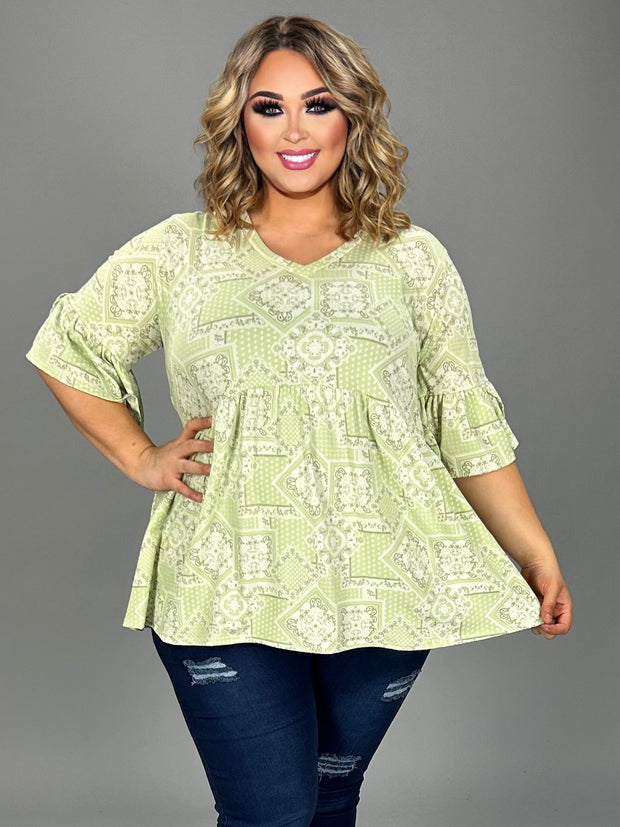 11 PSS {More Than Friends} Green Patchwork Print Top EXTENDED PLUS SIZE 3X 4X 5X