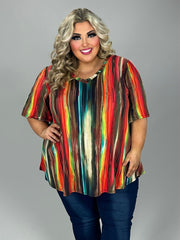 13 PSS-Y {A Moment Of Spark} Multi-Color Stripe V-Neck Top EXTENDED PLUS SIZE 3X 4X 5X