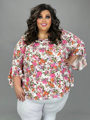 29 PQ {Certified Hot Girl} Fuchsia/Orange Floral V-Neck Top EXTENDED PLUS SIZE 4X 5X 6X