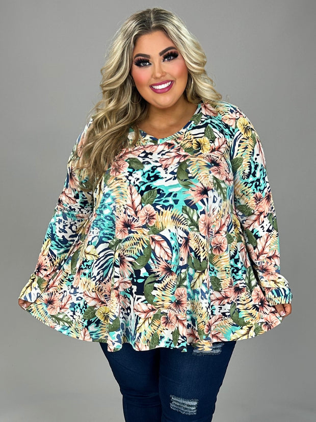 92 PLS {Proof Of Love} Ivory Tropical Leaf Print Top EXTENDED PLUS SIZE 3X 4X 5X