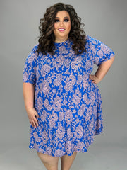 59 PSS {Floral Movement} Blue Floral Print Dress EXTENDED PLUS SIZE 4X 5X 6X