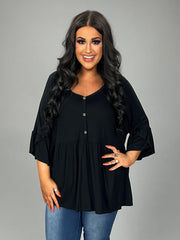 25 SSS {Easy Does It} Black Babydoll Ruffle Sleeve Top PLUS SIZE 1X 2X 3X