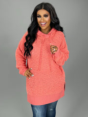 39 HD-Y {Hold Me Tight} Deep Coral Popcorn Hoodie PLUS SIZE XL 2X 3X