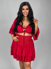 90 SET-H {Let The Party Begin} Red Crop Top & Ruffle Skirt Set PLUS SIZE 1X 2X 3X