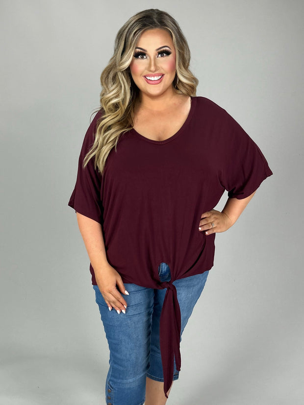 44 SSS-I {All Tied Up} Dk Burgundy V-Neck Front Tie Top PLUS SIZE 1X 2X 3X
