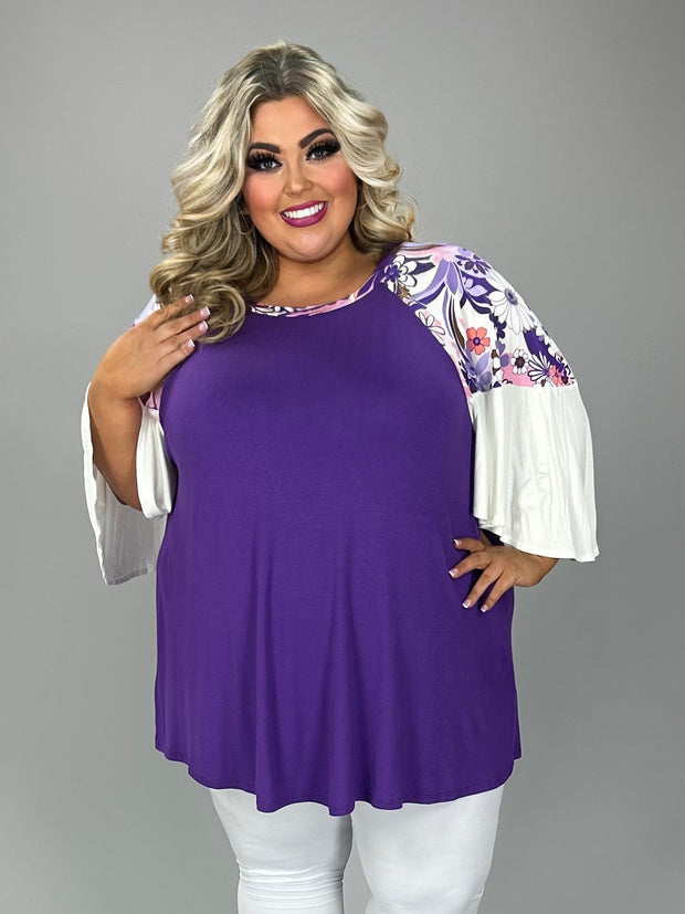 12 CP {Deeply Touched} Purple Tunic w/ Floral Contrast CURVY BRAND!!!  EXTENDED PLUS SIZE 4X 5X 6X