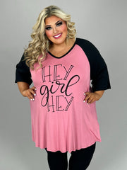 13 GT {Hey Girl Hey} Pink/Black Graphic Tee CURVY BRAND!!!  EXTENDED PLUS SIZE XL 2X 3X 4X 5X 6X (May Size Down 1 Size)
