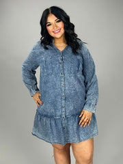 14 SLS-A {Tune Out The Noise}  Med. Denim Chambray Dress PLUS SIZE 1X 2X 3X