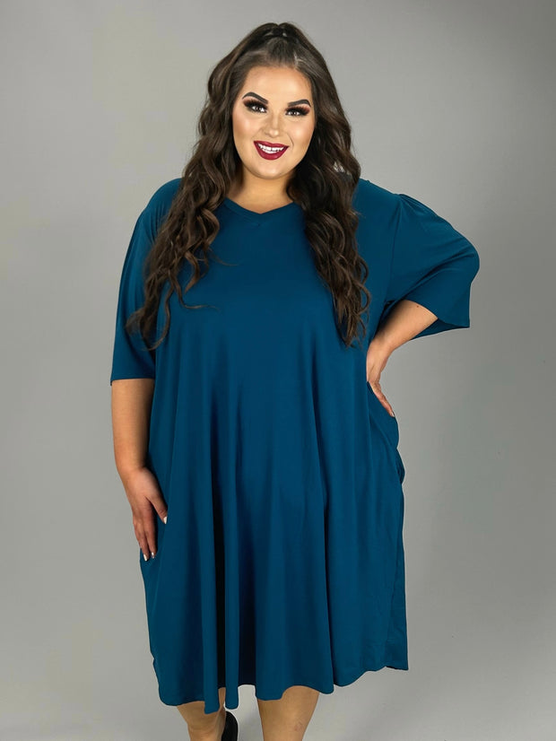 69 SSS {What A Relief} Teal V-Neck Dress w/Pockets EXTENDED PLUS SIZE 3X 4X 5X