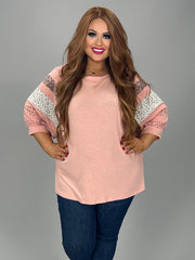26 CP-D {Easy Street} Mauve Top w/Floral Print Sleeves PLUS SIZE 1X 2X 3X