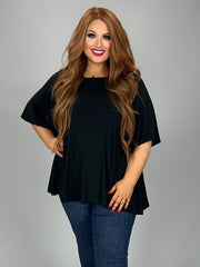 55 SSS-I {For The First Time} Black Angel Wing Sleeve Top PLUS SIZE 1X 2X 3X