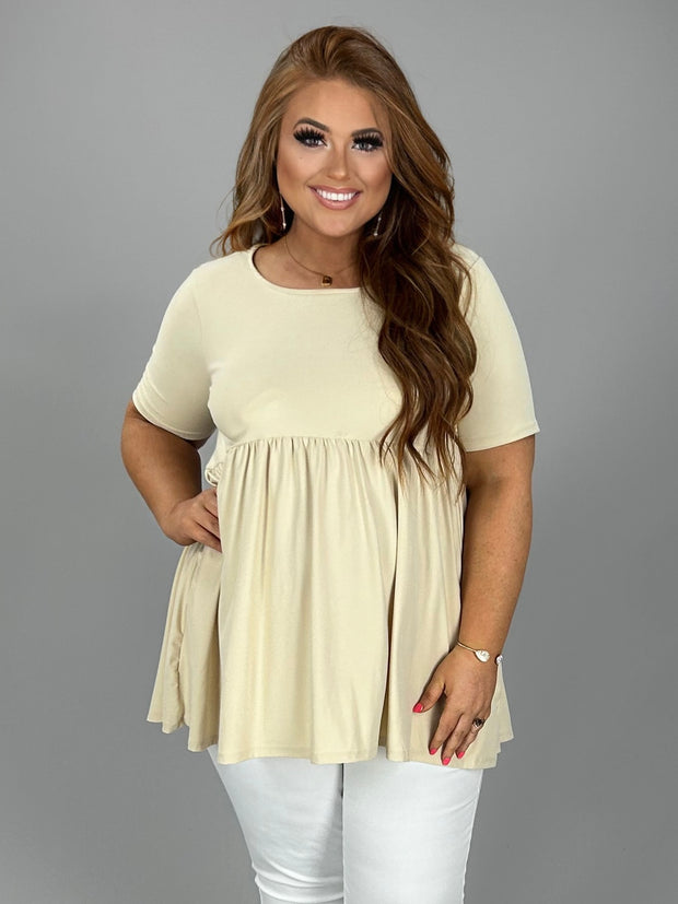 68 SSS-W {Blessed With Curvy} Taupe Babydoll Tunic PLUS SIZE 1X 2X 3X