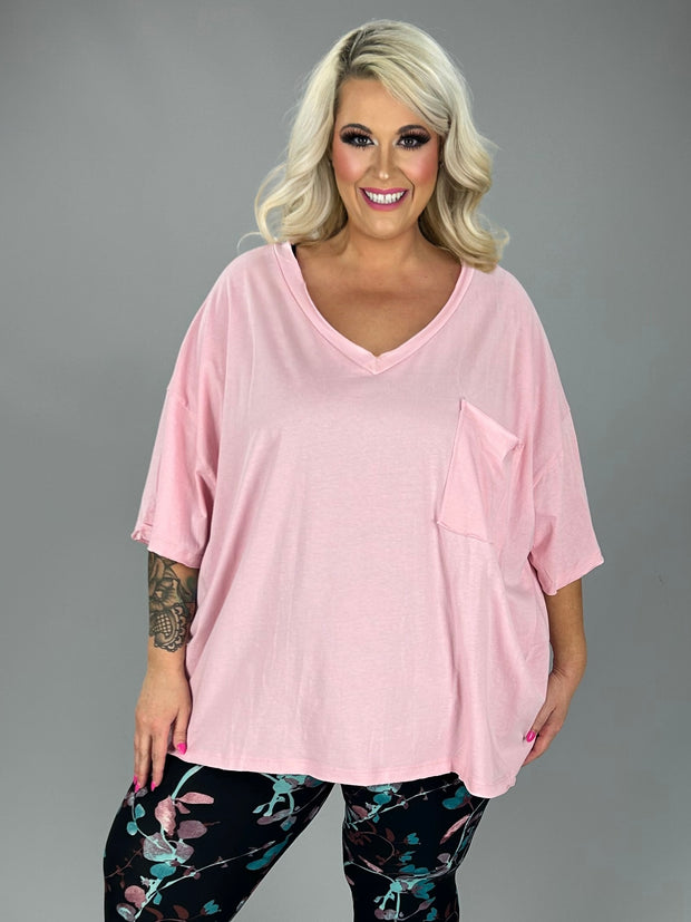 27 SSS {Happy As Can Be} Dusty Pink V-Neck Top w/Pocket PLUS SIZE 1X 2X 3X