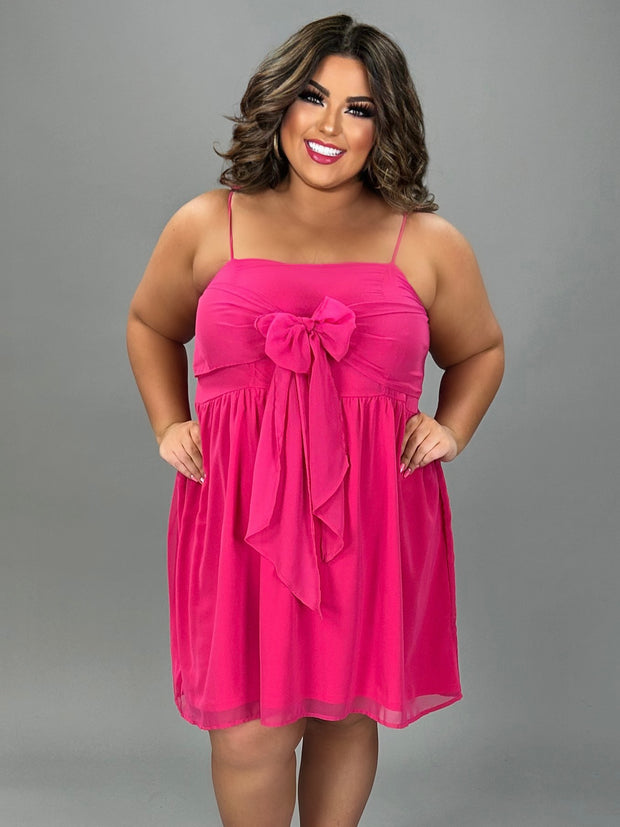 SV-N {Yours To Keep} Lined Fuchsia Dress with Tie Bow
