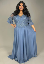 LD-G {Wish Me Joy} Slate Blue V-Neck Gown w/Scarf EXTENDED PLUS SIZE 4X