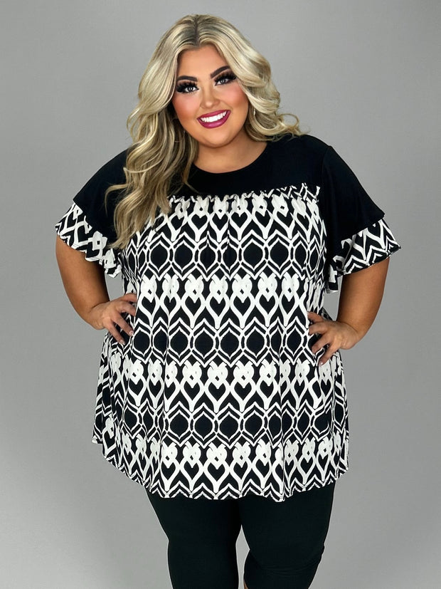 68 CP {My Journey Continues} Black/Ivory Print Top EXTENDED PLUS SIZE 3X 4X 5X