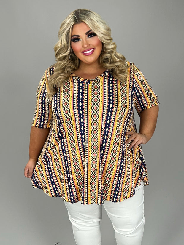 16 PSS {Turn Up The Volume} Mustard/Purple Tribal Print Top EXTENDED PLUS SIZE 3X 4X 5X