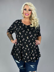 37 PSS {Brunch And Go} Black Small Floral V-Neck Top EXTENDED PLUS SIZE 3X 4X 5X