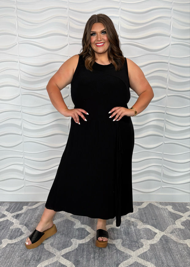 LD-D  M-109  {Calvin Klein} Black Midi Dress Retail 129.50 PLUS SIZE 2X 3X