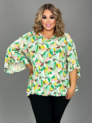25 PQ {Sweet Bliss} Green/Multi-Color V-Neck Top EXTENDED PLUS SIZE XL 2X 3X 4X 5X 6X