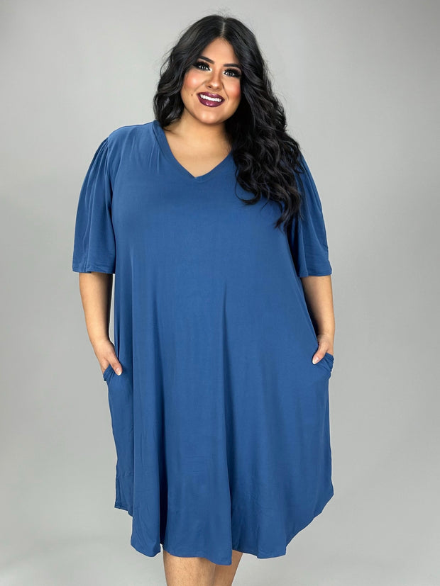 30 SSS {Have To Try} Blue V-Neck Dress w/Pockets EXTENDED PLUS SIZE 3X 4X 5X
