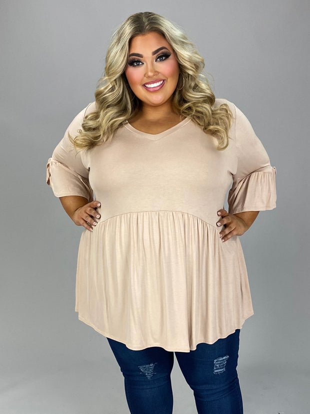 89 SSS {My Gift To You} Lt Taupe V-Neck Babydoll Top EXTENDED PLUS SIZE 3X 4X 5X