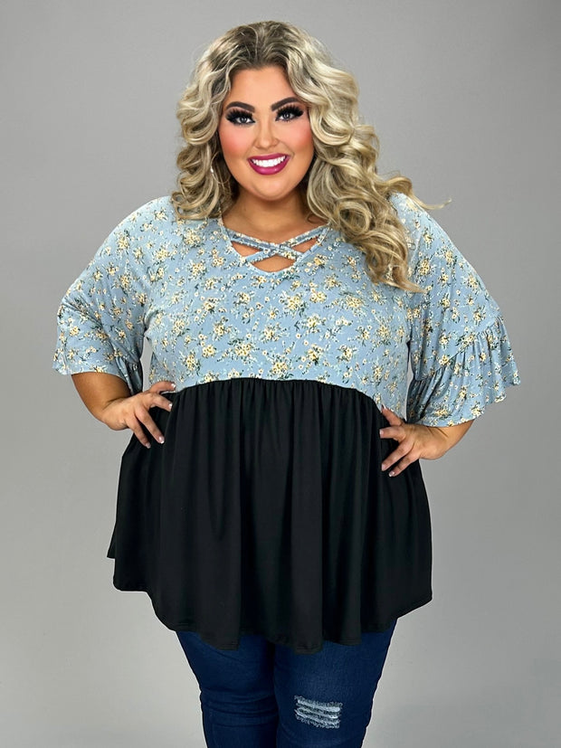 23 CP {Change Of Pace} Black/Blue Floral Babydoll Tunic CURVY BRAND!!!  EXTENDED PLUS SIZE 4X 5X 6X