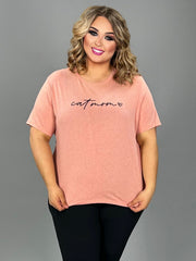 29 GT-A {Cat Mom Heart} H. Coral "Cat Mom" Graphic Tee PLUS SIZE 3X