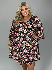 47 PQ-R {Love One Another} Black Floral V-Neck Dress EXTENDED PLUS SIZE 4X 5X 6X