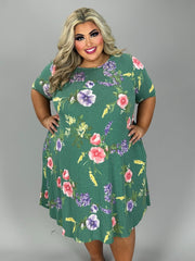 12 PSS {Dreaming In Floral} Green Floral Dress w/Pockets PLUS SIZE XL 2X 3X