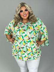 25 PQ {Sweet Bliss} Green/Multi-Color V-Neck Top EXTENDED PLUS SIZE XL 2X 3X 4X 5X 6X