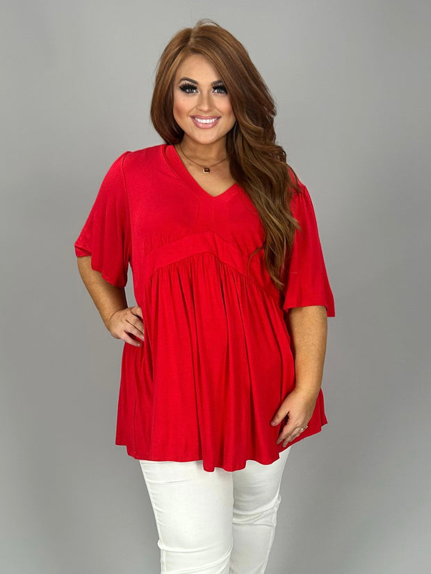 25 SSS {Catching Glances} Red V-Neck Babydoll Tunic CURVY BRAND!!!  EXTENDED PLUS SIZE 2X 3X 4X 5X 6X (May Size Down 1 Size)