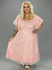 LD-E {Stand Out} Pink Floral Applique on Lace Lined Dress PLUS SIZE 3X