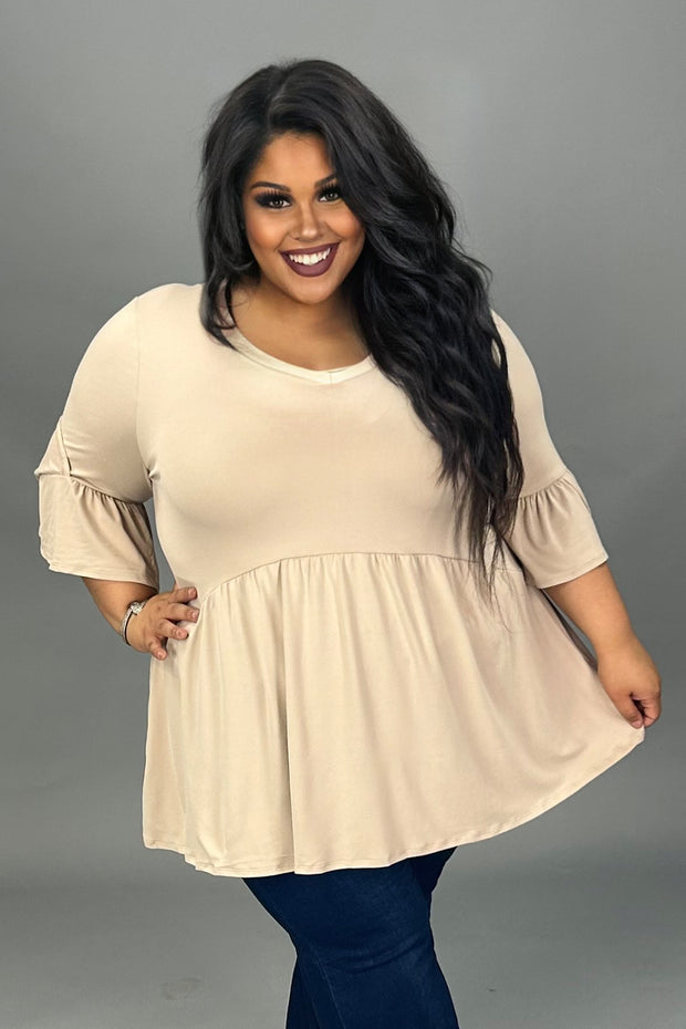 29 SQ  {Capture Simplicity} Lt. Taupe Babydoll V-Neck Top EXTENDED PLUS SIZE 3X 4X 5X