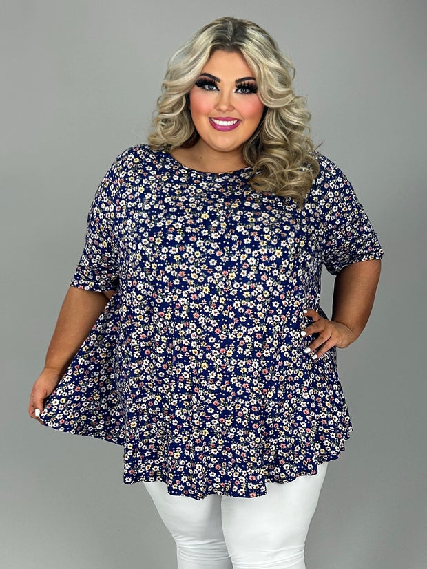 22 PSS {Early Bloom} Navy Ditzy Floral Print Top EXTENDED PLUS SIZE 4X 5X 6X