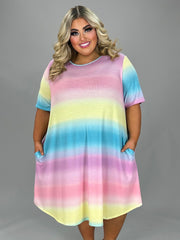 79 PSS {Sherbert Love} Blue Pink Yellow Striped Waffle Knit Dress EXTENDED PLUS SIZE 4X 5X 6X