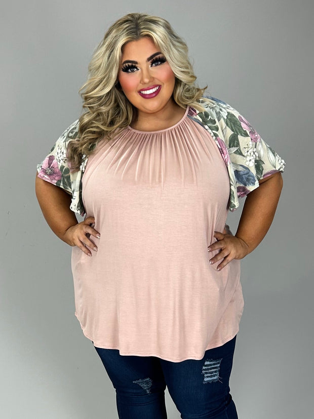 14 CP {Sigh Of Relief} Mauve Top w/Floral Sleeve EXTENDED PLUS SIZE 4X 5X 6X