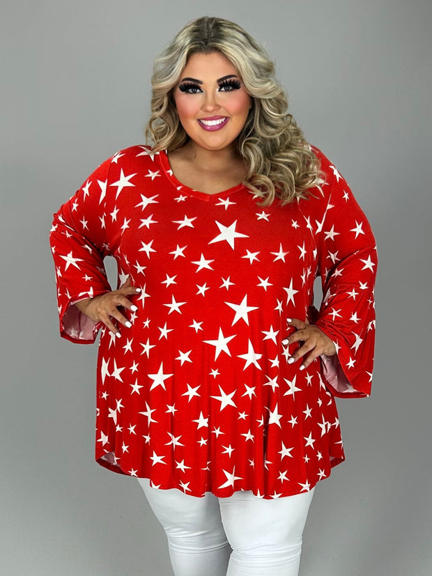 27 PQ {Star Crossed} Red Star Print V-Neck Top EXTENDED PLUS SIZE 3X 4X 5X