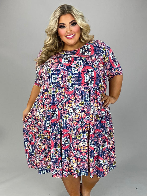 98 PSS-B {Made With Love For You} Pink Print Tiered Dress EXTENDED PLUS SIZE 3X 4X 5X