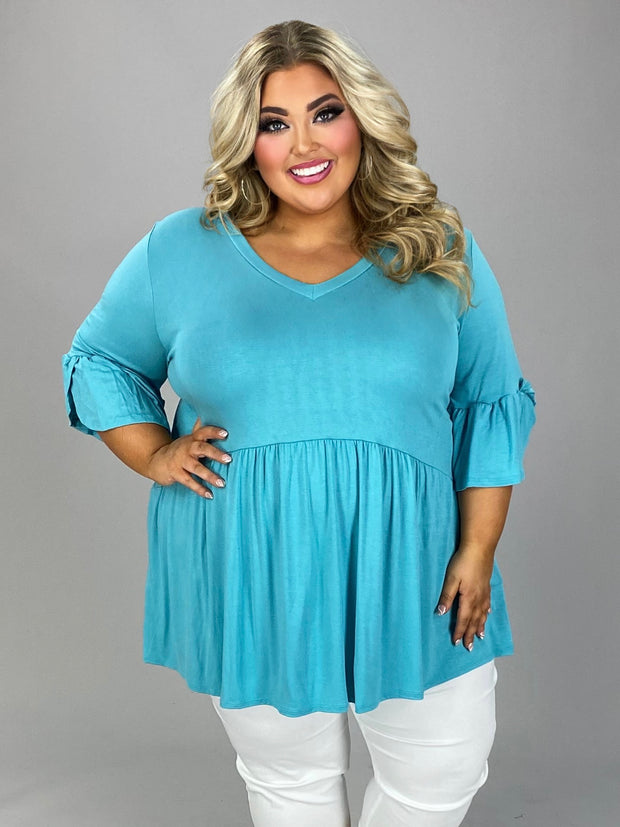 76 SSS-S {My Gift To You} Dusty Mint V-Neck Babydoll Top EXTENDED PLUS SIZE 3X 4X 5X