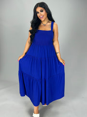 LD-V {Decide The Vibe} Bright Blue Smocked Tiered Sundress PLUS SIZE 1X 2X 3X
