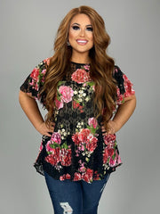 61 PSS {Feeling The Lace} Black Floral Sheer Lace Top PLUS SIZE 1X 2X 3X