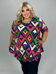 63 PSS {Do The Best You Can} Black Magenta Geo Print Tunic EXTENDED PLUS SIZE 4X 5X 6X