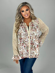 22  CP  {Rules For Success} Umgee Ivory Brown Floral Top PLUS SIZE XL 1X 2X