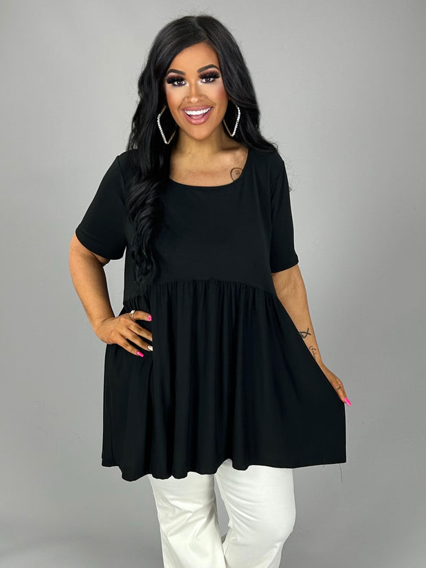 57 SSS-B {Getting The  Best} Black Babydoll Top PLUS SIZE 1X 2X 3X