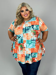 50 PSS {In The Spotlight} Orange/Mint Mixed Print Top EXTENDED PLUS SIZE 3X 4X 5X