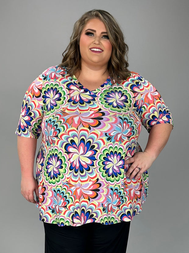 26 PSS {Pinwheel Attraction} Ivory Mauve Blue Print Top EXTENDED PLUS SIZE 4X 5X 6X