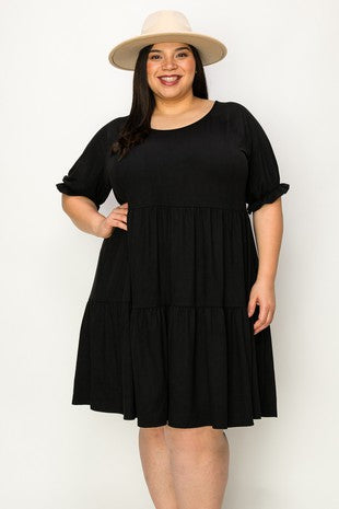 100 SSS {Who I Am} Black Tiered Short Sleeve Dress EXTENDED PLUS SIZE 3X 4X 5X