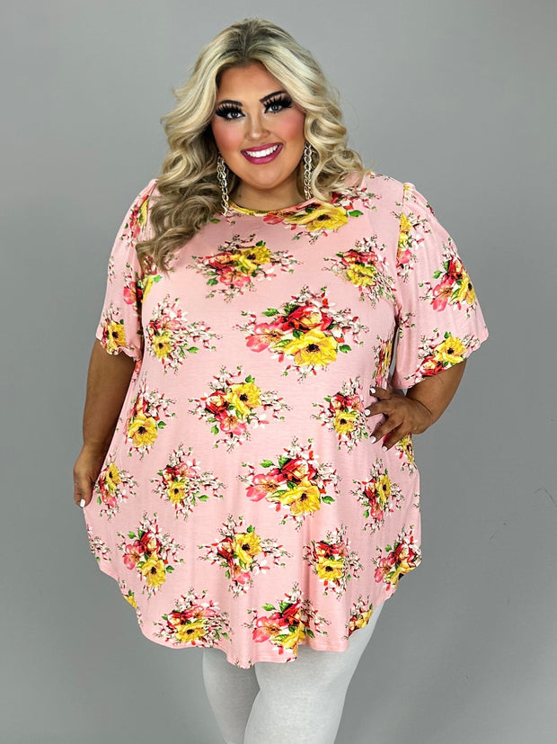 64 PSS {This Is True} Pink/Yellow Floral Short Sleeve Top EXTENDED PLUS SIZE 3X 4X 5X