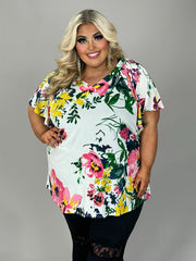 100. PSS {Blossom Avenue} Ivory Floral V-Neck Top  EXTENDED PLUS SIZE 2X 3X 4X  TRUE TO SIZE!!!